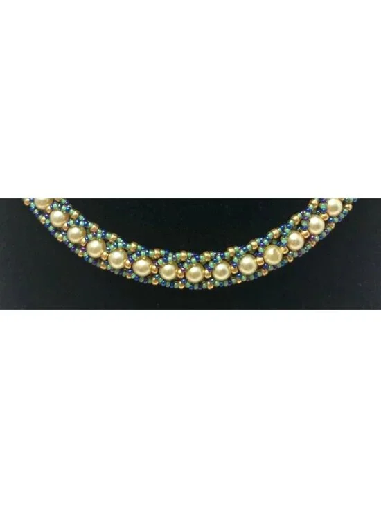 Artisan-Made Necklace Collar Swarovski Crystal Faux Pearls Sterling Silver Clasp - Picture 5 of 7